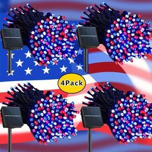 Lot of 4 160FT Solar String Lights 400 LEDs Red, White & Blue NEW with timer